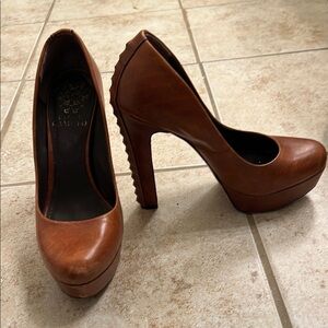 Vince Camuto Brown Leather Platform Pumps